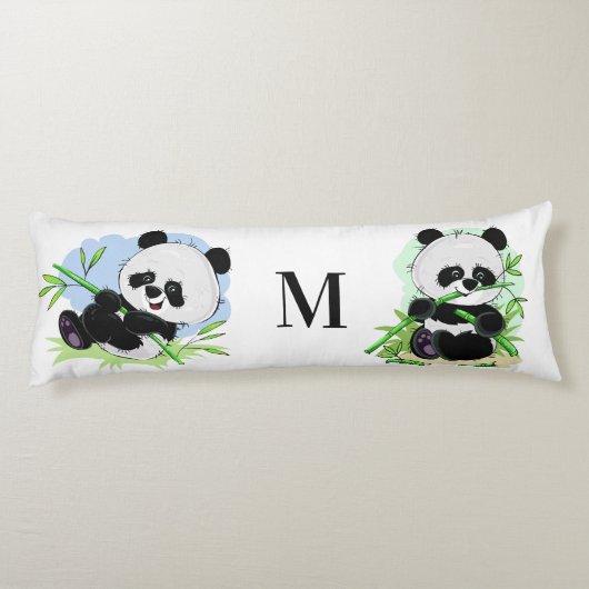 Schattigee Panda's aangepaste monogram lichaam kus Lichaamskussen (Achterkant)