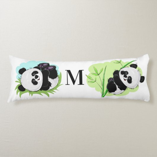 Schattigee Panda's aangepaste monogram lichaam kus Lichaamskussen (Voorkant)