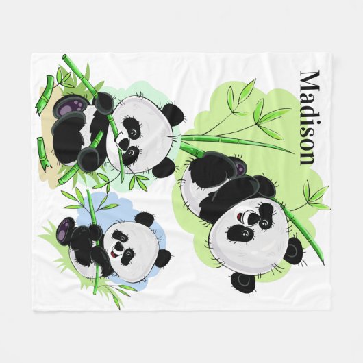 Schattigee Panda's aangepaste naam fleece dekens (Voorkant (Horizontaal))