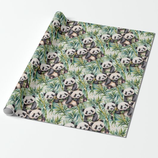 Schattigee panda's en bamboe cadeaupapier (Uitgerold)
