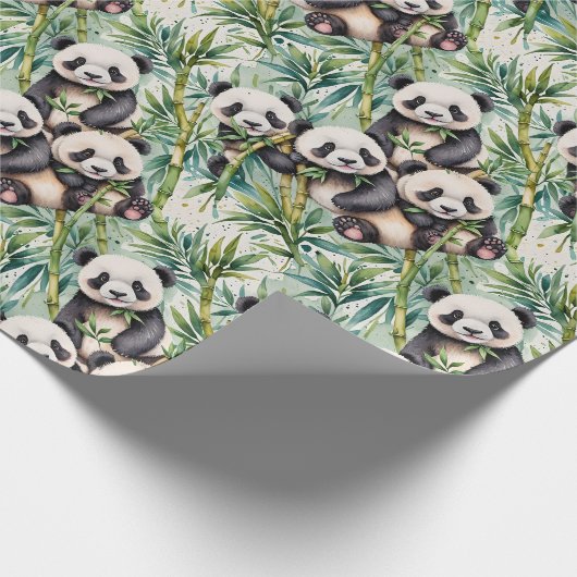 Schattigee panda's en bamboe cadeaupapier (Hoek)