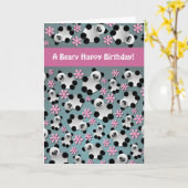 Schattigee Panda's en Bloemen Verjaardag Kaart (Gele Bloem)