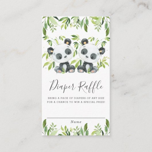 Schattigee Panda's Groen Twin Boys Tweeling Luier Informatiekaartje (Voorkant)