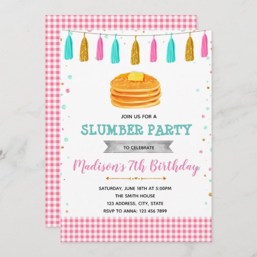 Schattigee pannenkoekverjaardagsuitnodiging kaart (Voorkant / Achterkant)