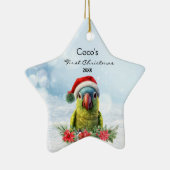 Schattigee papegaai Macaw in Santa Hat gepersonali Keramisch Ornament (Rechts)