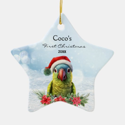 Schattigee papegaai Macaw in Santa Hat gepersonali Keramisch Ornament (Voorkant)
