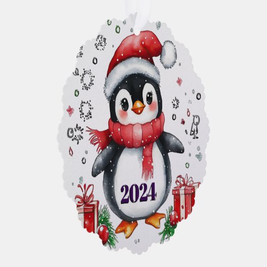 Schattigee Papieren Pinguïn Bestelling Gepersonali Ornament Kaart (Rechts)