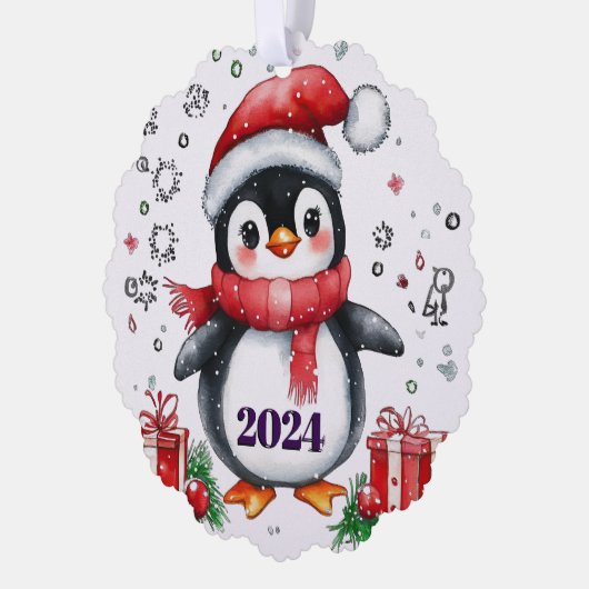 Schattigee Papieren Pinguïn Bestelling Gepersonali Ornament Kaart (Links)