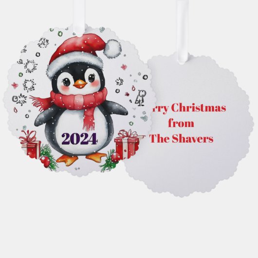 Schattigee Papieren Pinguïn Bestelling Gepersonali Ornament Kaart (Voorkant / Achterkant)