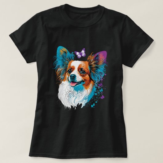 Schattigee Papillon Dog op Continental Speelgoed S T-shirt (Design voorkant)