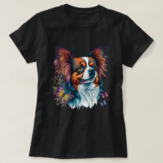 Schattigee Papillon Dog op Continental Speelgoed S T-shirt (Design voorkant)