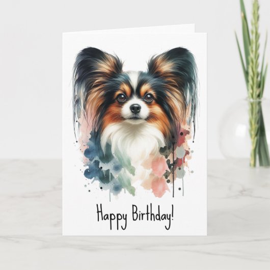 Schattigee Papillon Dog Waterverf Art Kaart (Voorkant)