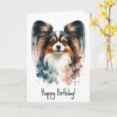 Schattigee Papillon Dog Waterverf Art Kaart (Gele Bloem)