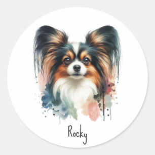 Schattigee Papillon Dog Waterverf Art Ronde Sticker