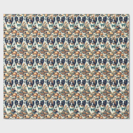 Schattigee Papillon hondenillustratie Cadeaupapier (Vlak)