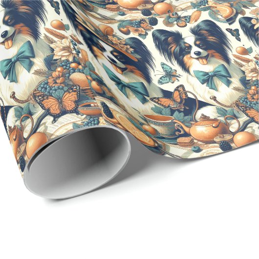 Schattigee Papillon hondenillustratie Cadeaupapier (Rol Hoek)