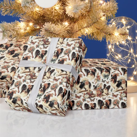 Schattigee  Papillon hondenillustratie Cadeaupapier (Feestdagen)