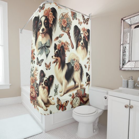 Schattigee  Papillon hondenillustratie Douchegordijn (In situ)