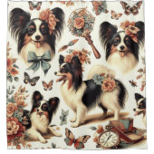 Schattigee  Papillon hondenillustratie Douchegordijn (Voorkant)