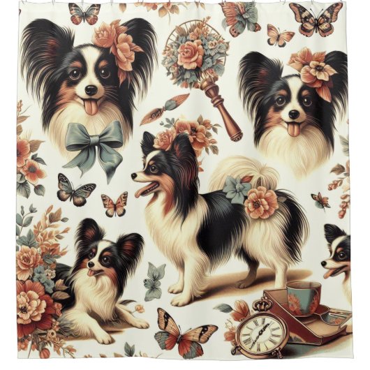 Schattigee Papillon hondenillustratie Douchegordijn (Voorkant)
