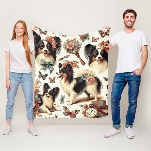 Schattigee  Papillon hondenillustratie Fleece Deken (In situ)