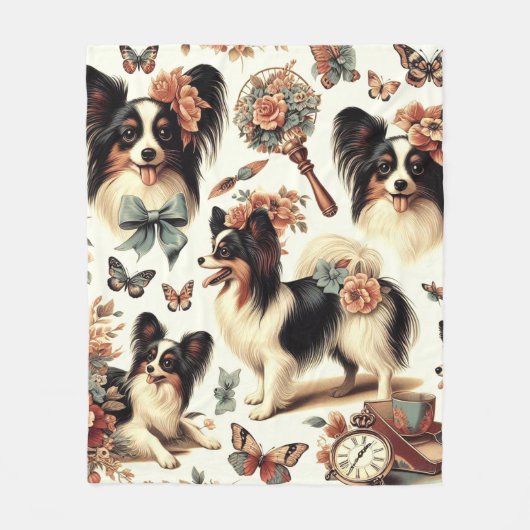 Schattigee  Papillon hondenillustratie Fleece Deken (Voorkant)