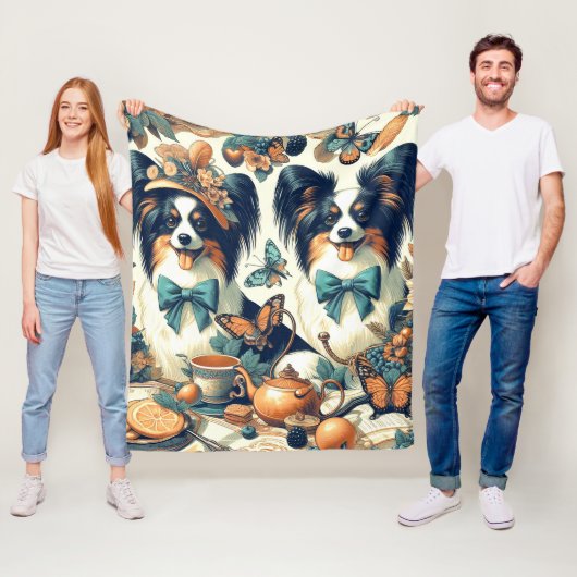 Schattigee Papillon hondenillustratie Fleece Deken (In situ)
