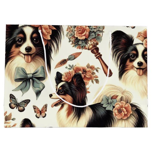 Schattigee Papillon hondenillustratie Groot Cadeauzakje (Achterkant)