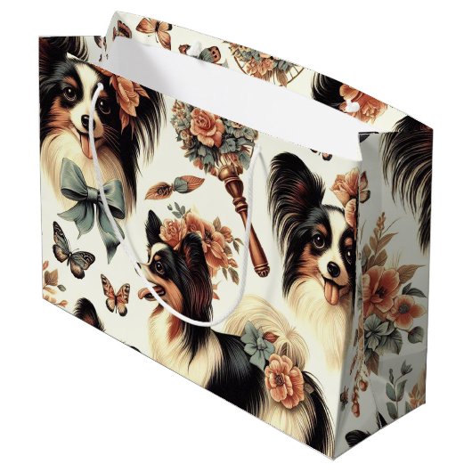 Schattigee  Papillon hondenillustratie Groot Cadeauzakje (Achterkant Gekanteld)