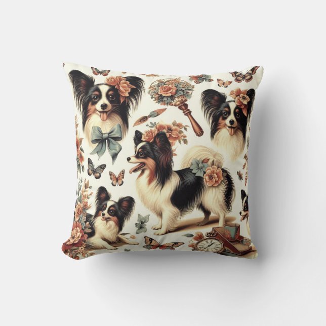 Schattigee  Papillon hondenillustratie Kussen (Voorkant)