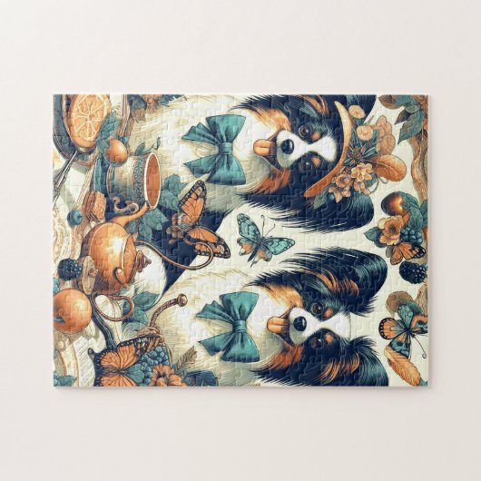 Schattigee Papillon hondenillustratie Legpuzzel (Horizontaal)