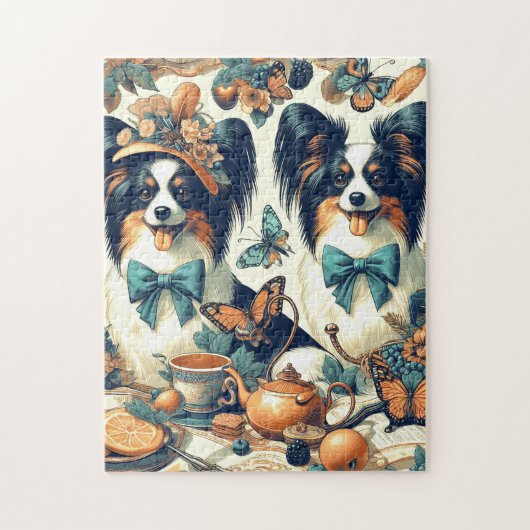 Schattigee Papillon hondenillustratie Legpuzzel (Verticaal)