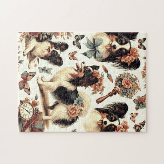 Schattigee  Papillon hondenillustratie Legpuzzel (Horizontaal)