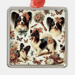 Schattigee Papillon hondenillustratie Metalen Ornament