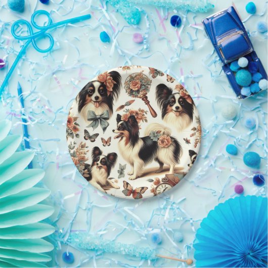 Schattigee  Papillon hondenillustratie Papieren Bordje (Feest)