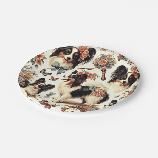 Schattigee  Papillon hondenillustratie Papieren Bordje (Gekanteld)