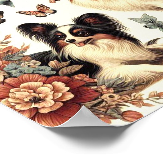 Schattigee  Papillon hondenillustratie Poster (Hoek)