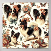 Schattigee  Papillon hondenillustratie Poster (Voorkant)