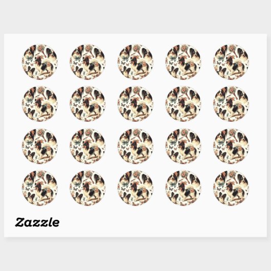 Schattigee  Papillon hondenillustratie Ronde Sticker (Vel)