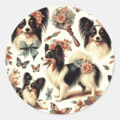 Schattigee  Papillon hondenillustratie Ronde Sticker (Voorkant)