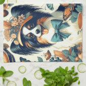 Schattigee Papillon hondenillustratie Theedoek (Gevouwen)