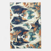 Schattigee Papillon hondenillustratie Theedoek (Verticaal)