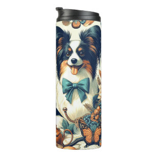 Schattigee Papillon hondenillustratie Thermosbeker