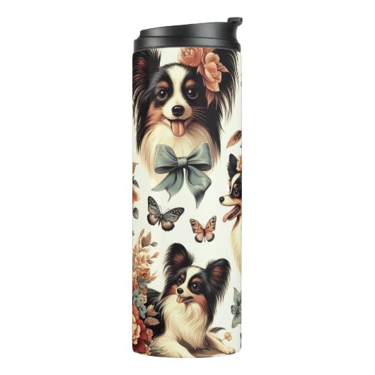Schattigee  Papillon hondenillustratie Thermosbeker (Gedraaid links)