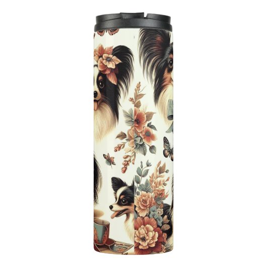 Schattigee  Papillon hondenillustratie Thermosbeker (Achterkant)
