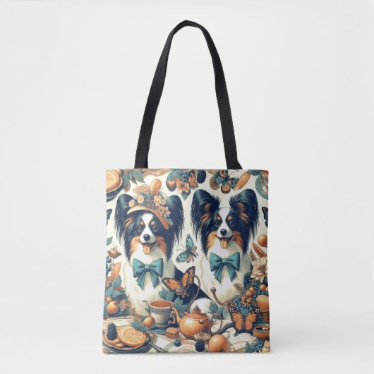Schattigee Papillon hondenillustratie Tote Bag (Voorkant)