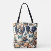 Schattigee Papillon hondenillustratie Tote Bag (Achterkant)