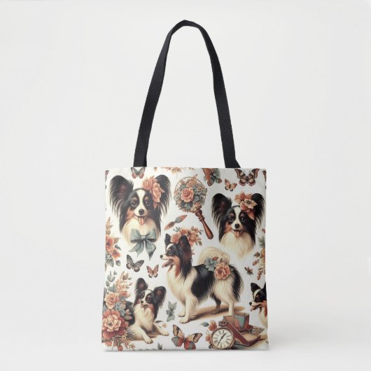Schattigee  Papillon hondenillustratie Tote Bag (Voorkant)