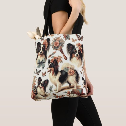 Schattigee  Papillon hondenillustratie Tote Bag (Dichtbij)