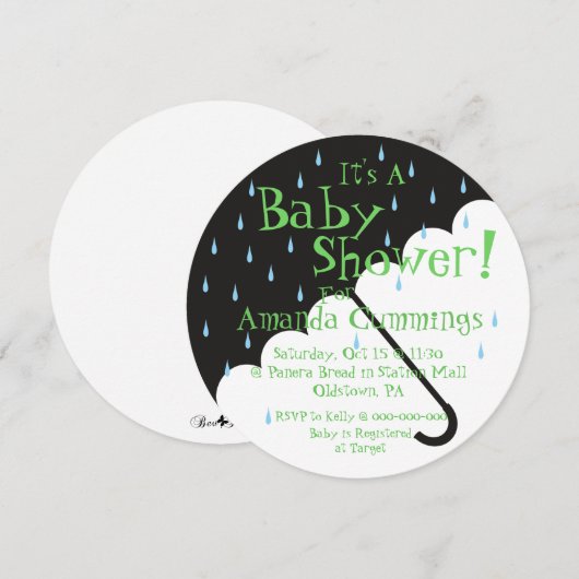 Schattigee paraplu Baby shower uitnodiging | Rond (Voorkant / Achterkant)